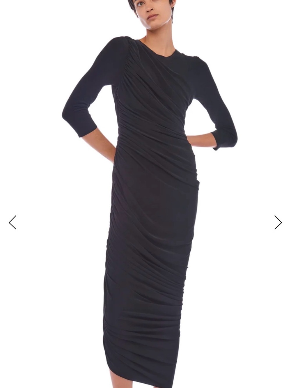 Norma Kamali Diana Black Ruched Midi Dress